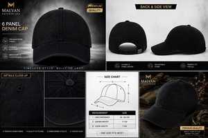 Gorra de Béisbol de Mezclilla de 6 Paneles MALVAN ENTERPRISES, Unisex, Ajustable, Estilo Casual, Color Negro Sólido, Lavada, 100% Algodón - Product Image 6