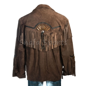 เสื้อแจ็คเก็ตหนังแท้ผู้หญิง สีน้ำตาลคาเมล สไตล์วินเทจ สตรีทแฟชั่น เสื้อแจ็คเก็ตหนังกลับผู้หญิง แต่งพู่ ขายส่ง เสื้อแจ็คเก็ตผู้หญิง - Product Image 2
