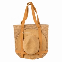 Ensemble sac fourre-tout en raphia fait main et chapeau de soleil Panama, accessoires de plage d'été d'inspiration française pour femmes et hommes