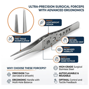 Pinzas Ergonómicas de Precisión de 5.5 Pulgadas con Punta Serrada de 1 mm, Instrumento Médico - Product Image 2