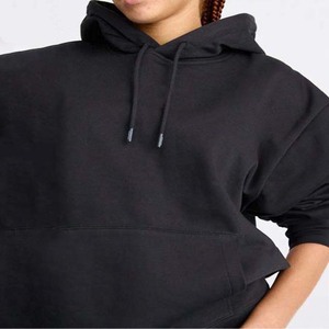 <b>Black</b> Color <b>Women's</b> Clothing <b>Women's</b> Oversized Hooded <b>Sweatshirt</b> Solid Color Long Sleeve Knitted Cotton Autumn Casual Wear - Product Image 3