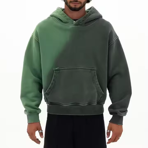 Hoodie court personnalisé en coton lourd et laine française, délavé vintage, coupe décontractée pour homme, coupe-vent et imperméable - Product Image 3