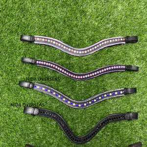 NIDA OERSEAS Bridon de dressage pour cheval avec frontale en U ornée de cristaux thermocollés, en cuir noir, équipement équestre, frontales de cheval - Product Image 2