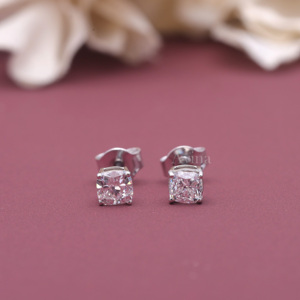 IGI Certified Lab Grown Diamond Cushion Solitaire <b>Stud</b> <b>Earrings</b> in 9K White / Rose & Yellow Gold | Luxury Diamond <b>Earring</b> - Product Image 1