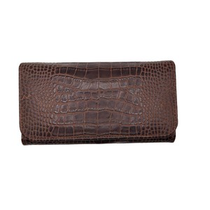 Portefeuille élégant en cuir véritable d'alligator grande capacité pour femme, pochette pratique à bouton-pression, porte-cartes, longue bourse tendance avec doublure en soie - Product Image 1