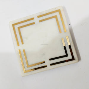 Juego de posavasos de piedra con incrustaciones de latón y cuernos de ciervo absorbentes, Base para bebidas, té, posavasos de mármol para bebidas con posavasos, Juego de 4 Uds. - Product Image 2