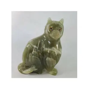 Highly Demanded Green Color Onyx Cat Figurine In Different Sizes