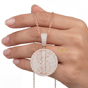 Pendentif médaillon minimaliste en diamant or rose de luxe, plaqué or rose sur argent sterling, pour fiançailles, mariage, anniversaire, fête - Product Image 4