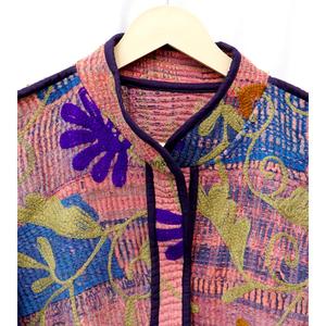 ART&ART Kantha Vintage Handmade Eco-Friendly Reversible Open Stitch Free Size Cotton Women's <b>Cardigan</b> <b>Coat</b> Blazer Indian Jacket - Product Image 6
