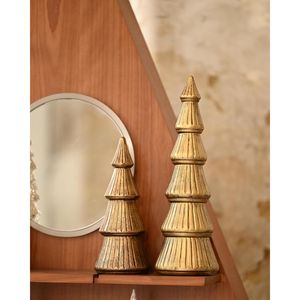 Statuetta Albero di Natale in Legno Dorato, Decorazione da Tavolo, Piccoli Alberi Natalizi Glitterati, Figurine e Giocattoli Natalizi Dorati - Product Image 2