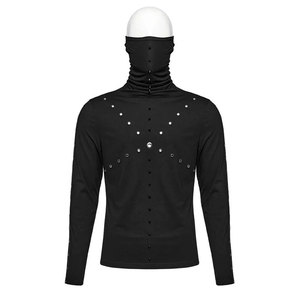 Top Selling <b>Men's</b> Gothic Cyberpunk <b>Studded</b> High Neck Face Mask Long Sleeve Shirt Top Custom Handmade Outfit - Product Image 1