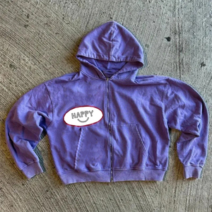 Unisex Black Zip-Up <b>Hoodie</b> With <b>Happy</b> Smiley Print Front Pocket Casual Wear Fleece Sweatshirt Autumn Wear Stylish <b>Hoodie</b> - Product Image 2