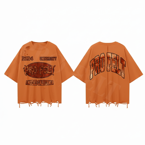 Solid Plain Oversized Distressed T-Shirt Men Hip Hop Breathable Vintage Style Streetwear Casual Summer Drop Shoulder Raw Hem - Product Image 4