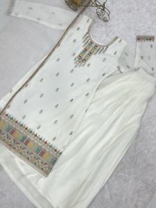 Ensemble Sharara en tissu pur, doux et croquant, avec dupatta, prêt à porter, infroissable et extensible, idéal pour les fêtes - Product Image 4