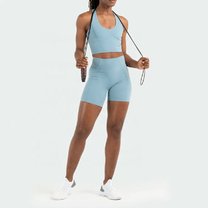 Conjunto Deportivo Daniry Industry para Mujer, Top Deportivo Sin Costuras Azul Claro, Shorts de Ciclismo, Soporte Medio, Transpirable, Absorbe el Sudor, para Yoga - Product Image 4