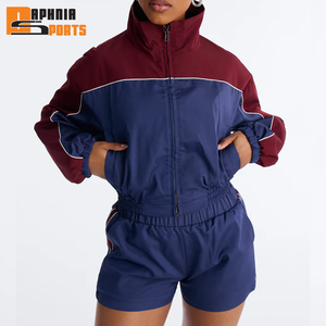 Women's High Quality 100% Nylon Windbreaker Tracksuit Set Summer Lightweight Breathable Zip <b>Jacket</b> & Shorts 2 Pcs Sports Suit - Product Image 1
