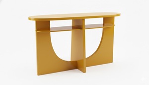 Table console, table d'appoint avec plateau en bois d'hévéa durable, placage chêne MDF, table basse au design moderne, couleur jaune - Product Image 3