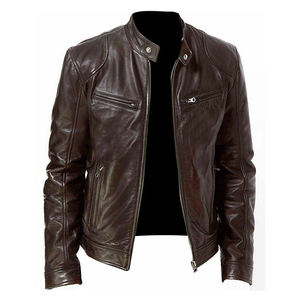 Hot Sale Men's <b>Winter</b> <b>Leather</b> <b>Jacket</b> with Stand Collar Comfortable Breathable Windproof Custom Size Available Men <b>Leather</b> <b>Jacket</b> - Product Image 2