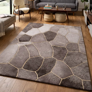 Juego de Alfombras Texturizadas con Diseño Geométrico Moderno, Hechas a Mano con Lana/Seda, Ecológicas, Antibacterianas, Antideslizantes y Acolchadas - Product Image 1