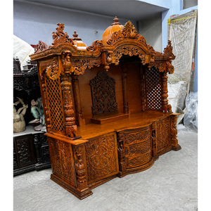 Fabricante de Templos de Madera de Teca en India, Templo de Madera Tallada de Diseño, Templo Marrón con Cúpula para el Hogar - Product Image 1