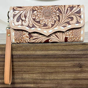 Nouvelle Pochette à Main en Cuir de Vachette Fait Main de Qualité Supérieure, Motif Tournesol Élégant avec Multiples Emplacements pour Cartes pour Femmes - Product Image 4