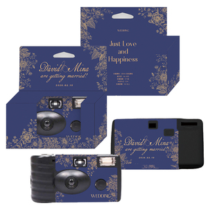 Cámara Desechable Personalizada LOMOPIE para Regalo de Boda, Película de 35 mm, Flash, Diseño Floral Azul y Dorado, Manual, de un Solo Uso, Cuerpo de Plástico - Product Image 1