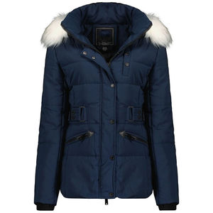 Navy Blue Hooded Puffer <b>Jacket</b> <b>Men</b> Windproof <b>Down</b> <b>Filled</b> Casual Winter Coat with Fur Trim Regular Fit Single Breasted Closure - Product Image 1