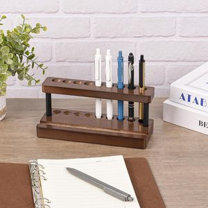 Porte-stylos en bois pour bureau, support de présentation pour stylos à plume avec 9 fentes et support pour téléphone, organisateur de stylos - Product Image 6
