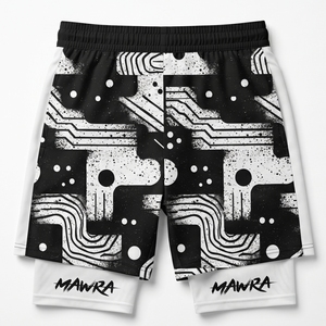 Men's MMA Training Shorts 2-in-1 With Compression Layer Quick Dry Printed Polyester Fight Shorts For Adults Regular Fit - Product Image 4
