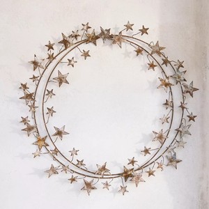 Magical Star <b>Wreath</b> Featuring A Double Hoop <b>Wire</b> Frame Adorned With Glittery Distressed Stars And Interwoven Fairy Lights - Product Image 2
