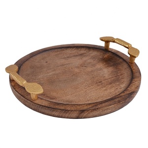 Bandeja de servicio de madera con mango de Metal resistente decorativa, forma personalizada y diseño, artículos de mesa hechos a mano, bandeja de servicio de madera al por mayor - Product Image 3