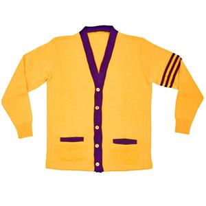 Pull cardigan en tricot personnalisé pour sororité universitaire grecque, col en V, en laine/acrylique, design patchwork, séchage rapide, automne-hiver - Product Image 1