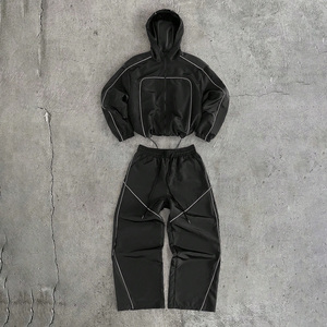 Ensemble de survêtement unisexe personnalisé avec fermeture éclair, style ample, imprimé, coupe-vent d'hiver, orné de strass, pour la gym, la course et les sports de plein air - Product Image 2