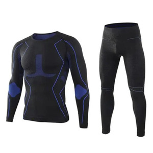 Ensemble de vêtements de sport Speed One pour homme, chemise et pantalon de compression noir et bleu, manches longues, taille haute, respirant, anti-transpiration, séchage rapide, coupe ajustée - Product Image 5