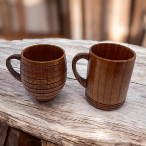 Hand Carved Wooden Coffee <b>Mug</b> with Straw Rustic Farmhouse Drinkware <b>Large</b> Capacity Custom Logo - Product Image 1