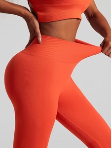 Seamless Two Piece Gym Outfit Criss Cross <b>Open</b> Back Support <b>Bra</b> with Tummy Control Ribbed Waist Athletic Tights Yoga Suit - Product Image 6