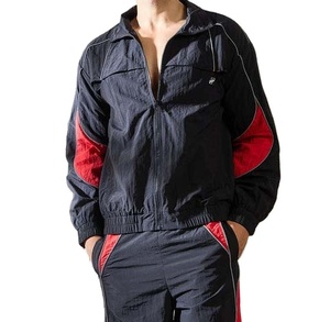 windbreaker suit black red colorblock nylon crinkle Fabric custom embroidery colorblock Windbreaker Sports Fashion anorak suit - Product Image 5