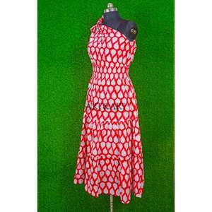 Nuevo Vestido de Verano de Algodón de Alta Calidad para Mujer, con Encaje Dulce, Ecológico, Transpirable, de un Solo Hombro, con Estampado Floral Rojo, Informal - Product Image 5