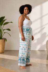 Pantalon large bohème taille haute imprimé motif éléphant en rayonne infroissable séchage rapide respirant coupe droite longueur complète - Product Image 2