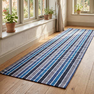 8x10 Striped Flat Weave Area Rug Pure Soft Cotton Rectangle Non-Slip Bedroom Rug Beige White Patterned Floor <b>Mat</b> from India - Product Image 6