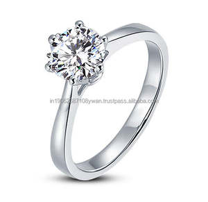 Bague de fiançailles de laboratoire de coupe ronde solitaire classique dans des bijoux de mariée élégants à six broches - Product Image 1