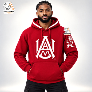 Sweat-shirt à capuche en polaire rouge pour homme, imprimé lettres A&M, coupe classique, décontracté, pour l'automne et l'hiver, respirant et coupe-vent - Product Image 1