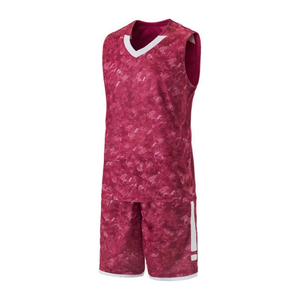 Conjunto de Uniforme de Baloncesto Unisex, Camiseta sin Mangas con Estampado de Camuflaje Rojo y Pantalones Cortos, Absorbe la Humedad, para Todas las Temporadas, Talla Adulto - Product Image 1