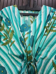 Caftán de Algodón con Estampado Floral para Mujer, Cuello en V, Manga Corta, Largo Completo, con Cordón Ajustable, Ropa de Dormir Informal de Verano - Product Image 2