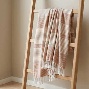 Manta de Sofá a Rayas de Algodón Rosa Polvoriento de 130x170 cm, Tejida con Flecos, para una Decoración Suave y Contemporánea en el Dormitorio y la Sala de Estar - Product Image 3