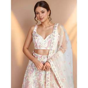 Bridesmaid Lehenga Choli with Dupatta-White <b>Sequins</b> Net Designer Set - Product Image 5