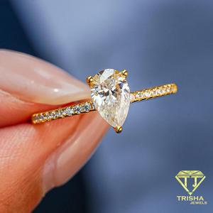 Elegant Moissanite Diamond Pear Cut Engagement <b>Ring</b> Gold Tone Band Luxury Bridal Jewelry Sparkling <b>Statement</b> <b>Ring</b> For Women - Product Image 3