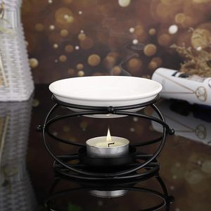 Brûleur de cire moderne en métal noir avec bol en verre dépoli, support pour bougie chauffe-plat, diffuseur d'huiles essentielles pour aromathérapie, décoration d'intérieur - Product Image 4