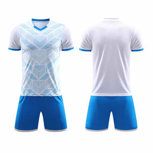 Ensemble de maillots de football pour hommes, blanc et bleu, imprimé géométrique, col en V, manches courtes, maille respirante, coupe régulière, toutes saisons - Product Image 3