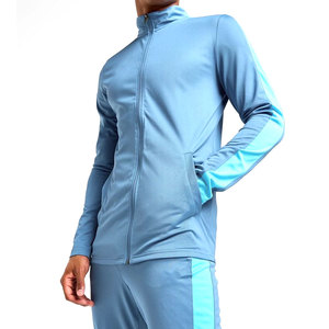 Ensemble de survêtement bleu pour homme, veste zippée intégrale, pantalon fuselé, séchage rapide, style sportif, couleur unie, col montant, coupe régulière, idéal pour le printemps - Product Image 3